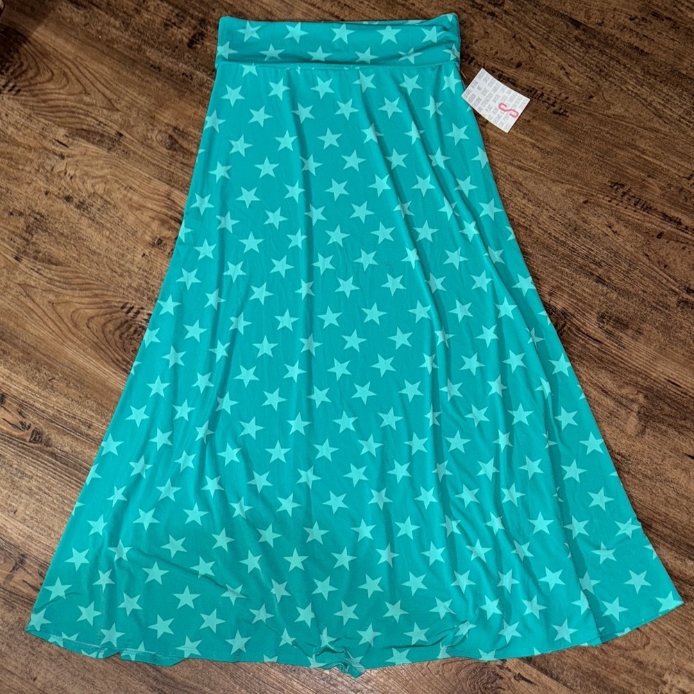 Star Patterned Teal Maxi Skirt Small